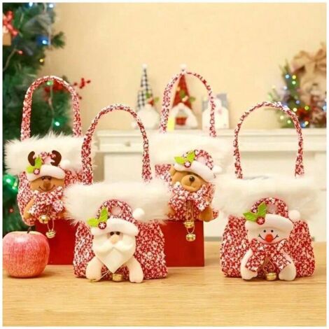 Lot de 4 sacs de Noël réutilisables en tissu pour bonbons, collations, sacs cadeaux décoratifs pour garçons, filles, fêtes, événements (1/4)