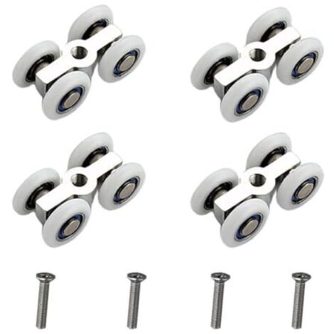 Roulettes pour portes coulissantes, lot de 4, roulettes silencieuses à 4 roues, chariot de porte coulissante en alliage de zinc, système de roulettes de douche avec filetage M6, Ø 20 mm, convient aux (1/4)