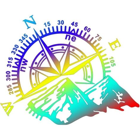Sticker Boussole Montagne, Vinyle Imperméable Carrosserie Fenêtre Capot Autocollant Voiture Autocollants pour Voiture Véhicule Réfléchissant Décalcomanies Décor, 40x32cm