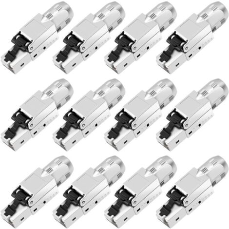 Lot de 12 fiches réseau CAT 7 RJ45 sans outil - Connecteur LAN sans outil - Compatible avec câble réseau Cat 7,6a 6 - Connecteur Ethernet jusqu'à 10 Gbps - Transmission de signal stable 1000 m (1/4)