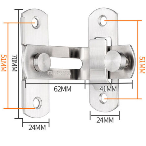 Moraillon de porte en acier inoxydable, serrure à loquet, serrure de porte à l'ancienne, loquet de porte coulissante, angle droit 90 degrés, brossé (1/4)
