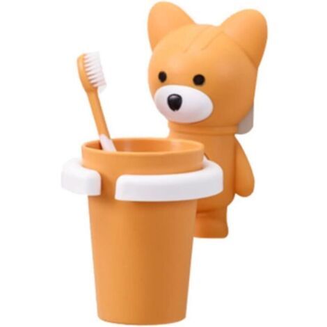 Porte-brosse à dents en forme de renard jaune pour enfants, avec ventouse, organisateur mural pour salle de bain, ustensiles de dentifrice (1/4)