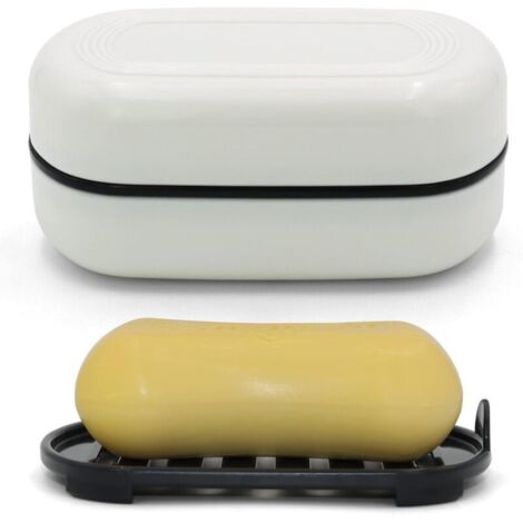 Récipient à savon de voyage, bote à savon étanche, porte-savon de voyage avec couche drainante amovible, étui à savon portable pour voyage, camping, salle de sport (blanc, 1 paquet)