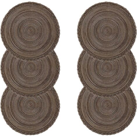 Lot de 6 Set de Table Coton Tressé Lavable Résistantes à la Chaleur Antidérapant, Set de Table Rond 38x38cm(Rond,tressé-Brun)