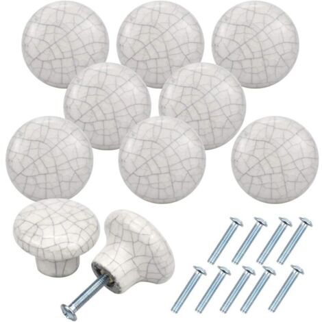 10PCS Vintage Céramique Tiroir de Porte Poignée, 32MM Blanc Bouton de Meubles, Rond Boutons de Tiroir, Boutons de Porte, Poignées de Meuble pour Placard Armoire Cuisine, Chambre d'enfant
