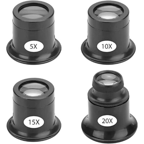 4 Pièces Loupe de Réparation de Montre,Loupes de Bijoutier,loupes d'horloger différentes puissances,réparation loupe Kits,Loupe Réparation Montre Outil Loupe pour Horloger(5X,10x,15x,20x) (1/4)