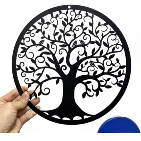 Arbre de vie en métal Décoration murale Silhouette Art pour Cadeau Intérieur Cadeau Extérieur Jardin Maison Décoration (Noir, 28x28cm) (1/4)
