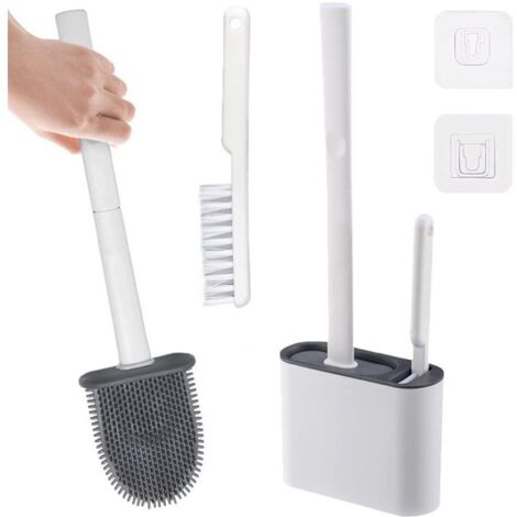 Brosse WC en silicone – Brosse WC avec petite brosse et bac de vidange – Hygiène et durabilité pour salles de bains et toilettes invités (1/3)