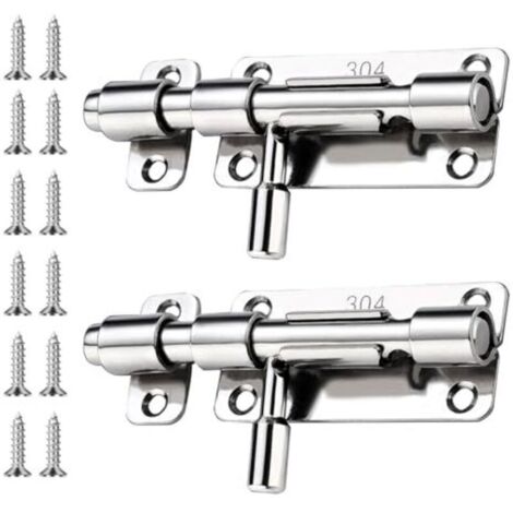 Verrous de porte, lot de 2, verrous coulissants, en acier inoxydable, antirouille et résistants à la corrosion, pour portes et fenêtres, couleur argent. (1/4)