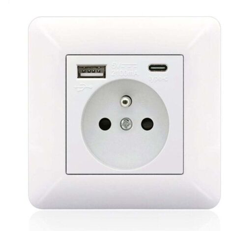 Panneau de prises françaises Type-c+USB16A Type 86, nombre de prises : 2 trous, nombre de ports USB : 1, nombre de ports type-c : 1, sûr et ferme(arc blanc) (1/4)