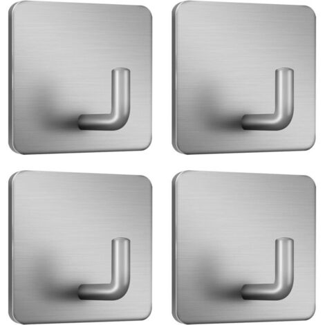 Crochets adhésifs pour serviettes, pour suspendre des robes, des manteaux, des crochets muraux, en acier inoxydable, paquet de 4 (argent) (1/4)