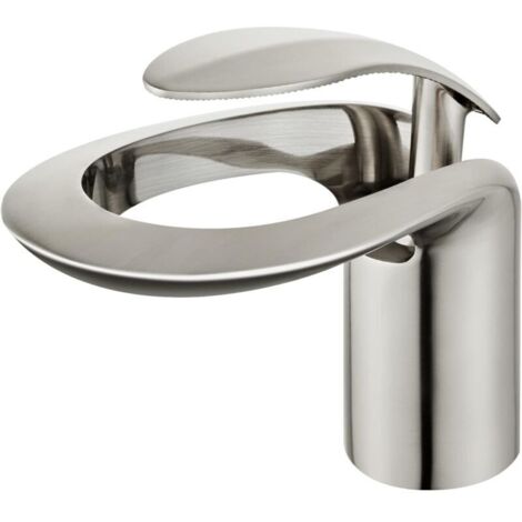 Robinets de salle de bain créatifs à un trou, robinet cascade rond creux pour lavabo de salle de bain, robinet de lavabo à poignée unique en nickel brossé comprenant deux tuyaux standard américains de (1/4)