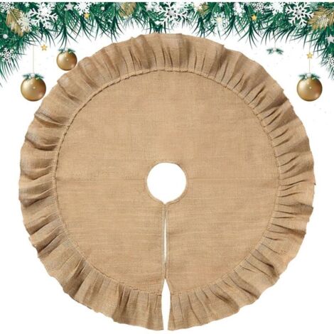 Jupe de Sapin de Noël en Toile de Lin Jupe d'arbre de Noël Plissée Couvre-Pied de Sapin avec Garniture à Volants Décorations de Automne Rustiques pour Fête d'hiver (80 cm) (1/4)