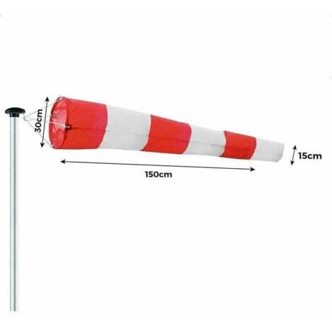 Manche à air extérieur 150x30cm – Indicateur de direction du vent rouge et blanc – Résistant aux intempéries – Installation facile