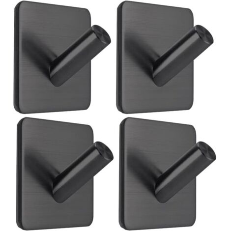 Crochets adhésifs pour serviettes, baton en acier inoxydable étanche sur les crochets de douche, porte-serviettes pour suspendre, noir mat, salle de bain, cuisine, 4 paquets