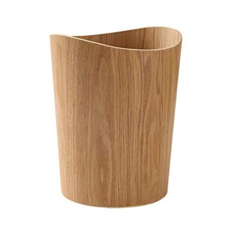 Poubelle en bois pour la maison ou le bureau, corbeille ronde japonaise en bois naturel pour sous le bureau, la cuisine, la chambre (bois clair-B) (1/4)
