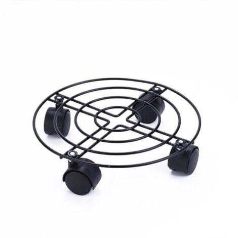 Support à roulettes pour pots de fleurs, finition noire, Ø 25 x 6 cm. Pour plantes d'intérieur. Support en acier avec revêtement et rebord noirs. Charge maximale : 60 kg. (1/4)
