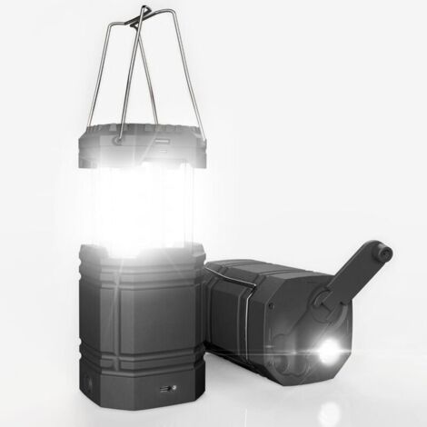 Lanterne Solaire de Camping à Manivelle, Lampe de Poche LED Portable Ultra Lumineuse, Batterie 3000mAh et Autonomie 30-35 H, Charge Port USB & Etanche pour l'Extérieur, Lecture, Randonnée, Urgence (1/4)