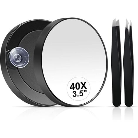 Miroir grossissant 40X, Petit Miroir grossissant avec Ventouse et Pince à épiler, Miroir grossissant de Voyage, Ensemble de miroirs compacts pour épiler Les Sourcils 8,9 cm (1/4)