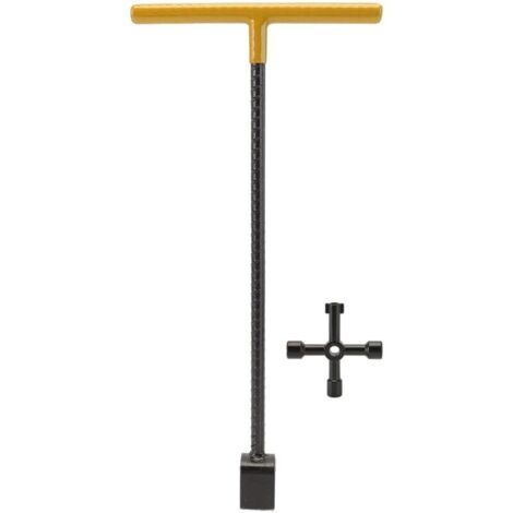 ,Clé à clé multifonctionnelle en T pour compteur d'eau en acier avec outil utilitaire à 4 voies pour robinets de vannes jaune (1/4)