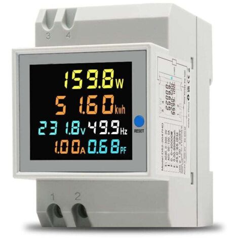 Compteur d'énergie monophasé Compteur d'électrique numérique AC 40-300V 100A Compteur Electrique 1 phasé Wattmètre Rail DIN Mètre Watt KWh Voltmètre Ampèremètre, Certifié CE(Transformateur intégré AC4 (1/4)
