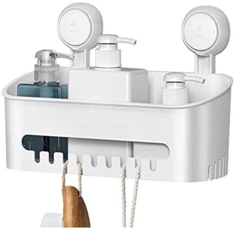 Serviteur Rangement De Douche à Suspendre Ventouse Sans Perçage, Étagère Rangement Douche Réutilisable Amovible 8kg, Panier De Serviteur Mural Plastique Pour Salle De Bain/ Toilette, Blanc (1/4)