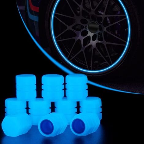 10 Pieces Bouchon Pneu Voiture,Fluorescent Car Tire Valve Caps,Bouchons de Valve de Pneu fluorescents pour Voiture, Camion, SUV, Moto, vélo (Bleu) (1/4)