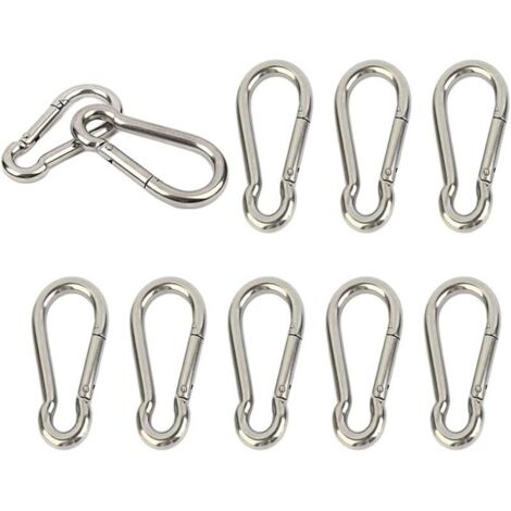 Lot de 10 mousquetons en acier inoxydable 304 très résistants à ressort M4 4 cm Petit porte-clés pour clés, balançoire, camping, pêche, hamac (1/4)