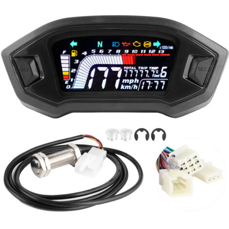 Generic Compteur de Vitesse Moto étanche pour Motos 1, 2, 4 Cylindres, écran LCD Clair, Polyvalent, pour Motocyclistes. (1/4)