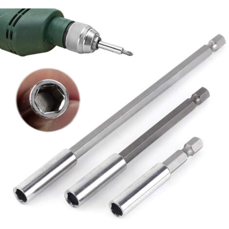 3Pcs Porte Embout Magnétique Extension de Vissage Tournevis, Tige d'Extension Magnétique 1/4" Hexagonale Barre 60mm 100mm 150mm Rallonge Embout Visseuse (1/4)