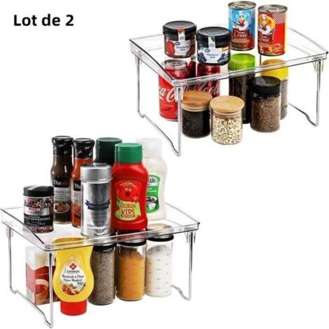 Rangement cuisine empilable Lot de 2 Petite étagère de rangement en plastique et métal étagère à épices pour vaisselle et (1/4)