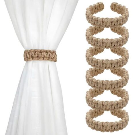 Lot de 6 Crochets de Rideaux tressés bohèmes, Articles de Maison élégants et compacts, Accessoires de Rideaux rustiques élégants, adaptés à la Recherche d'un Style de décoration Naturel et Simple (1/4)