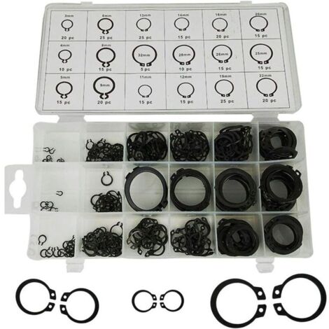 Coffret de Assortiment Circlip Snap,300 PCS 18 Tailles Circlip Snap Clip Snap Ring Assortiment Circlip Kit Externe Pour Anneau à Circlip Avec Boît Noir (3mm-22mm) (1/4)