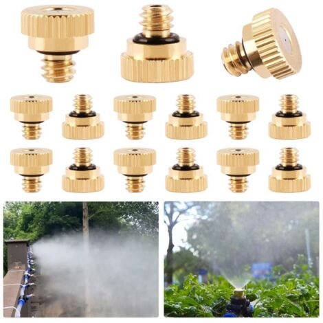 15pcs Buse d'atomisation 0.5mm Buses de Brumisation en Laiton Atomiseur Buse Tête de Pulvérisation Arroseurs Système de Refroidissement Irrigation pour Jardin Terrasse Patio (1/4)