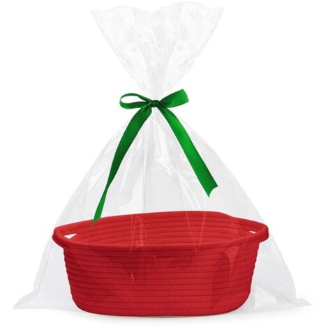 Panier cadeau vide, panier en corde tissée en coton avec sac cadeau et ruban, panier cadeau vide avec poignée, panier de rangement pour jouets pour chat et chien pour baby shower, anniversaire, mariag (1/4)