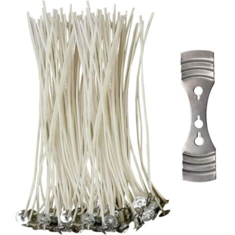 Mèche pour Bougie 15 CM,Lot de 100 PCS + FixationMeche Bougie Naturelle Coton 100% écologique Guide de Fabrication de Bougie parfumée (1/4)