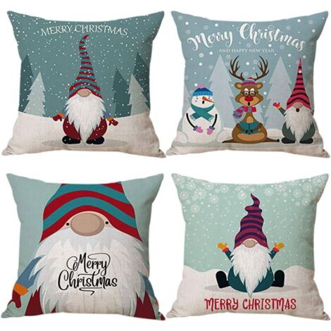 Housses Coussin de Noel 45x45cm Lot de 4 Deco Noël Taie Oreiller Christmas Décoration pour Intérieur, Canapé, Chambre, Cadeau de Vacances d'hiver (1/4)