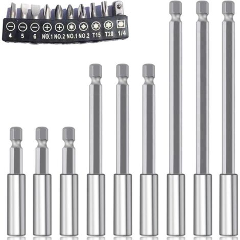 19 Pièces 1/4" Hexagonale Magnétiques Porte Embout Visseuse Tournevis Torx Long Rallonge Embout Visseuse Bit Set Changement Rapide 75/100/150mm pour Tournevis et Visseuse électrique (1/4)