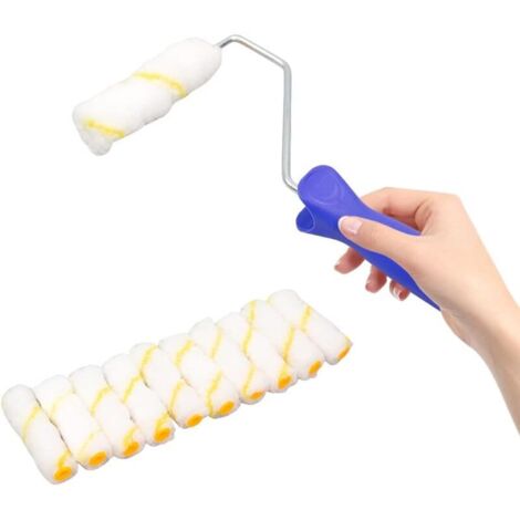 Lot de 10 rouleaux de peinture professionnels - Fil jaune - 10 cm - Avec poignée - 25 cm - En microfibre - Pour travaux de peinture et de rénovation (1/4)