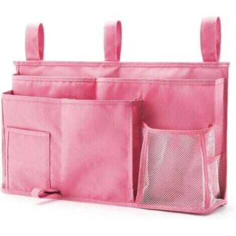 1 Sac de rangement pour lit superposé(Rose), sac de rangement pour lit suspendu, 8 poches, pour lit de chambre d'étudiant, lit d'hôpital, barreaux de lit pour bébé, 600D Oxford Cloth (1/4)