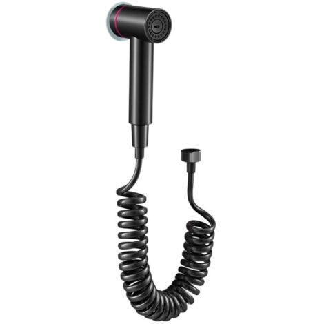 Douchette WC manuelle trois pièces, pommeau de douche nettoyant, accessoire WC, pistolet + socle + tuyau de 2 mètres, noir (1/4)