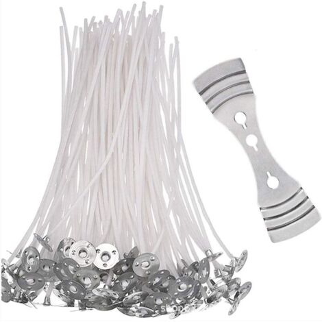 Kit de Fabrication de Bougies, 100 Pièces (12 cm )Mèches de Bougies Pré-Cirées avec 1 Pièce Support de Mèche pour Bougies DIY