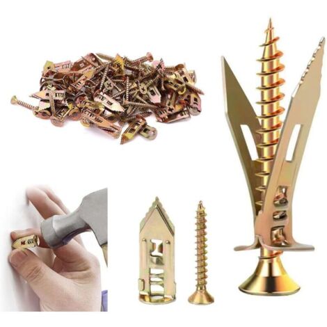 Ancrages autoperceurs, kit d'ancrages et de vis autoperceuses pour cloisons sèches, outils de réparation d'ancrages pour cloisons sèches humides et fixes pour la fixation de meub (50, 4+3.5cm)