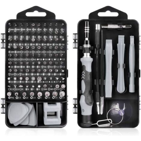 115 en 1 Tournevis Precision Kit Tools, Portable Kit Tournevis de Précision Magnétique Tournevis Outils de Réparation Pour Ordinateur/Laptop/iPhone/Lunettes/Montre/Smartphone (Gris) (1/4)