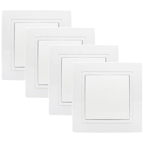 Lot de 4 interrupteurs marche/arrêt encastrés, blancs, à bouton-poussoir, tout-en-un, 250 V 10 A, bornier encastré, standard universel (1/4)
