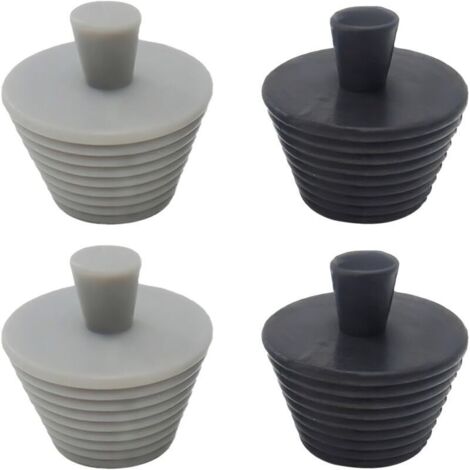Lot 4 bouchons caoutchouc - vidange lavabo & baignoire , noir/gris