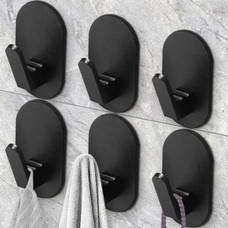 Crochets à serviettes pour suspendre des crochets muraux robustes à coller sur la salle de bain, la cuisine, la porte en verre, le carrelage, le miroir, sans outils, porte-peignoir noir mat (paquet de