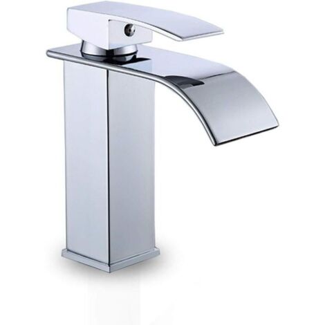 Robinet de lavabo coudé , robinet mitigeur d'eau chaude et froide à poignée unique , robinet de lavabo à cascade carré à large ouverture , robinet de lavabo de salle de bain en laiton (1/4)