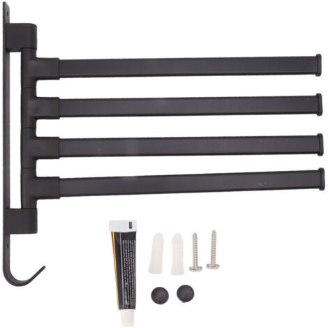 Porte-serviettes pivotant noir, 2 pièces, sans poinçon, porte-serviettes de salle de bains, mural, coin de salle de bains, tige de suspension à 4 bras (1/4)