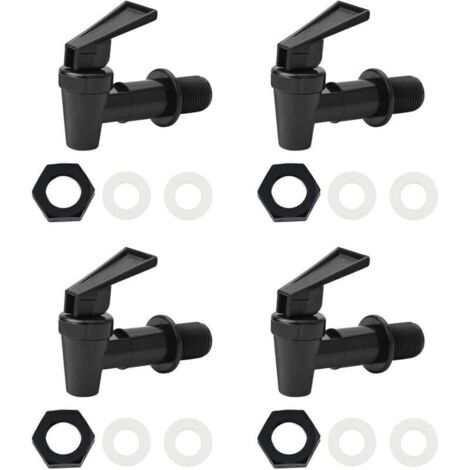 Lot de 4 robinets de rechange universels en plastique pour distributeur d'eau chaude et froide, bière, vin, jus de fruits, seau noir et blanc (uniquement noir)